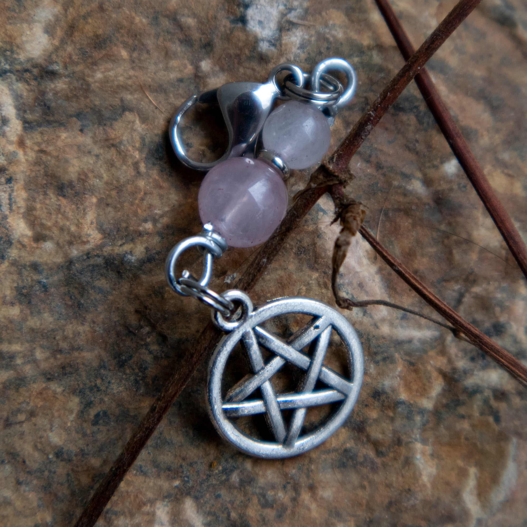 ROSE QUARTZ (Pentagram) Cat Amulet